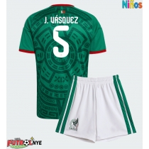 Camiseta México Johan Vasquez #5 Primera Equipación para niños Mundial 2026 manga corta (+ pantalones cortos)
